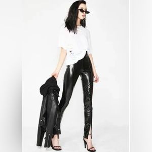 BlankNYC Black Vinyl Ankle Split Pants